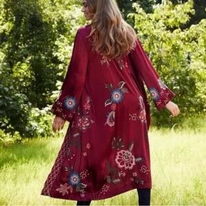 Johnny Was Red Floral Embroidered Kimono/Duster